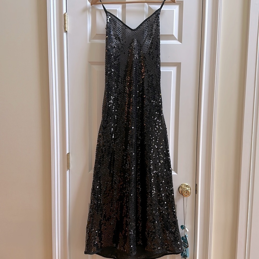 Victoria’s Secret Sheer Sequin Black Maxi Slip Dress Large